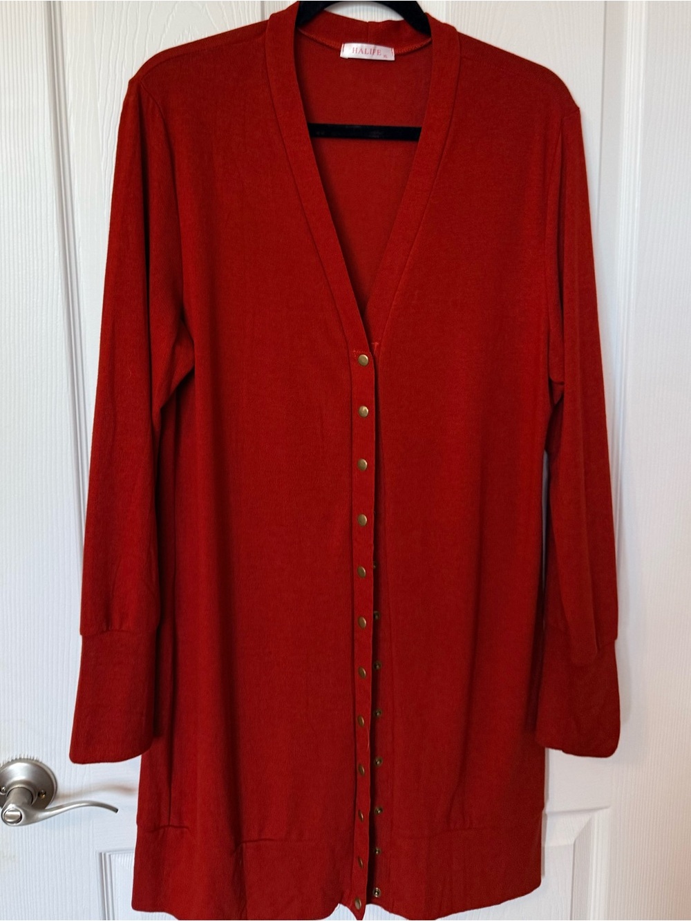 Alife Long Red Button-Front Women's Cardigan